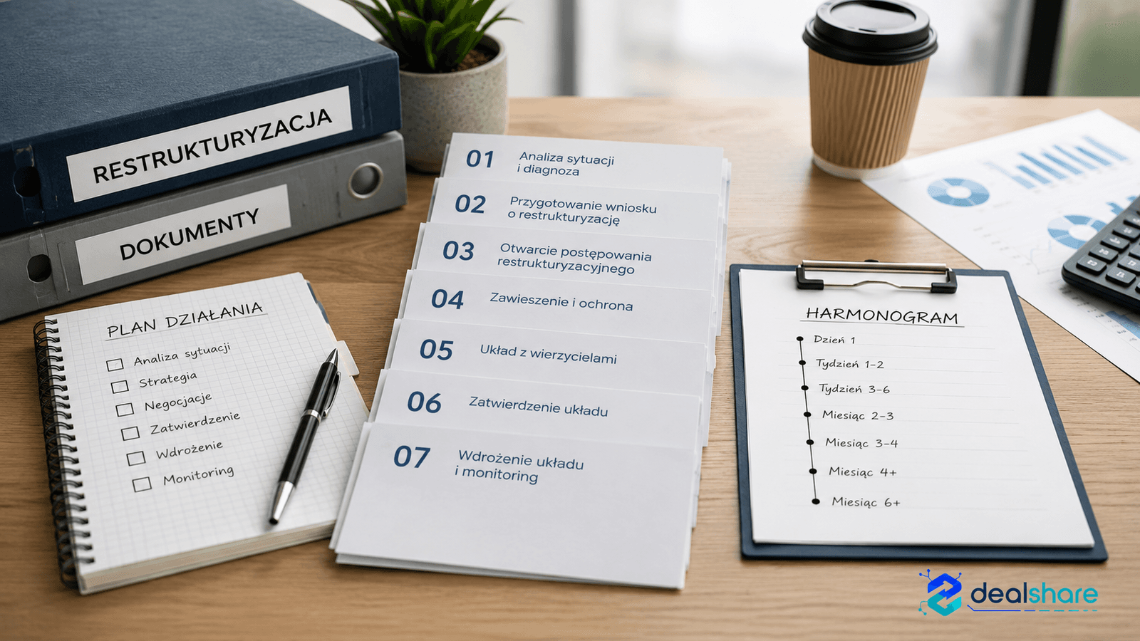 Kolejne etapy postępowania restrukturyzacyjnego na osi czasu